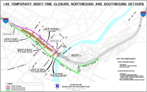 Pawtucket Route 95 closure and detour map